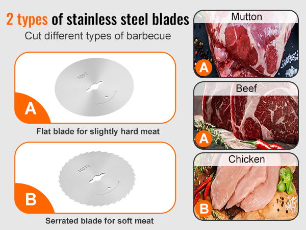 2 types of stainless steel blades for the VEVOR electric shawarma knife to cut mutton, beef, and chicken.