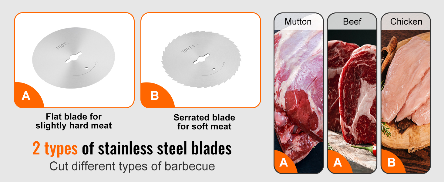 2 types of stainless steel blades for the VEVOR electric shawarma knife to cut mutton, beef, and chicken.