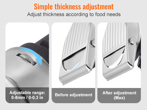 VEVOR electric shawarma knife showcasing adjustable thickness feature from 0-8mm.