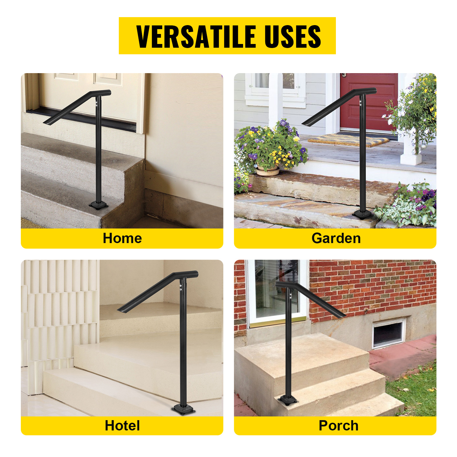 VEVOR step railing for home, garden, hotel, and porch uses.