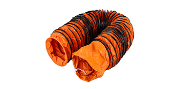 orange VEVOR ducting hose coiled, flexible ventilation tubing with black accents.
