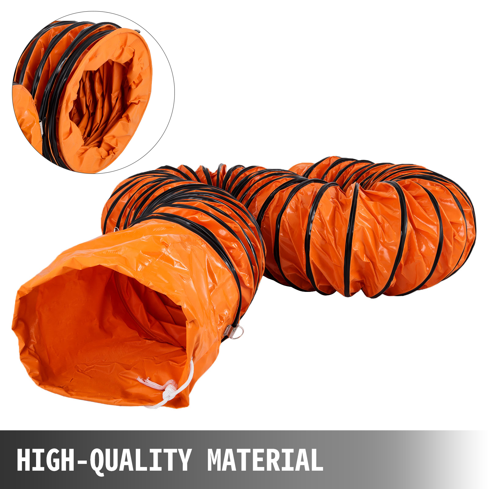 orange VEVOR ducting hose with black rings, labeled "high-quality material".