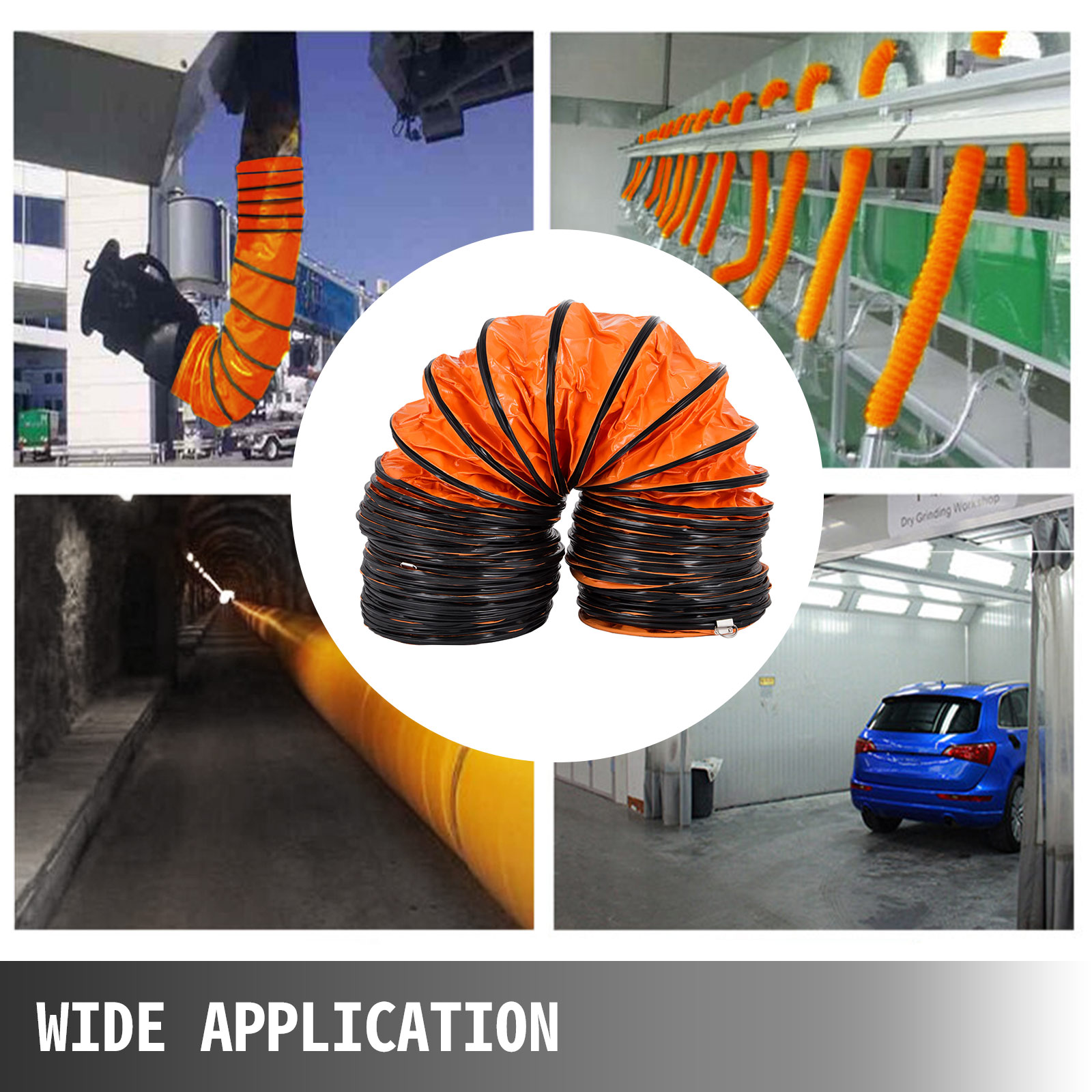 VEVOR ducting hose in various industrial and automotive applications.
