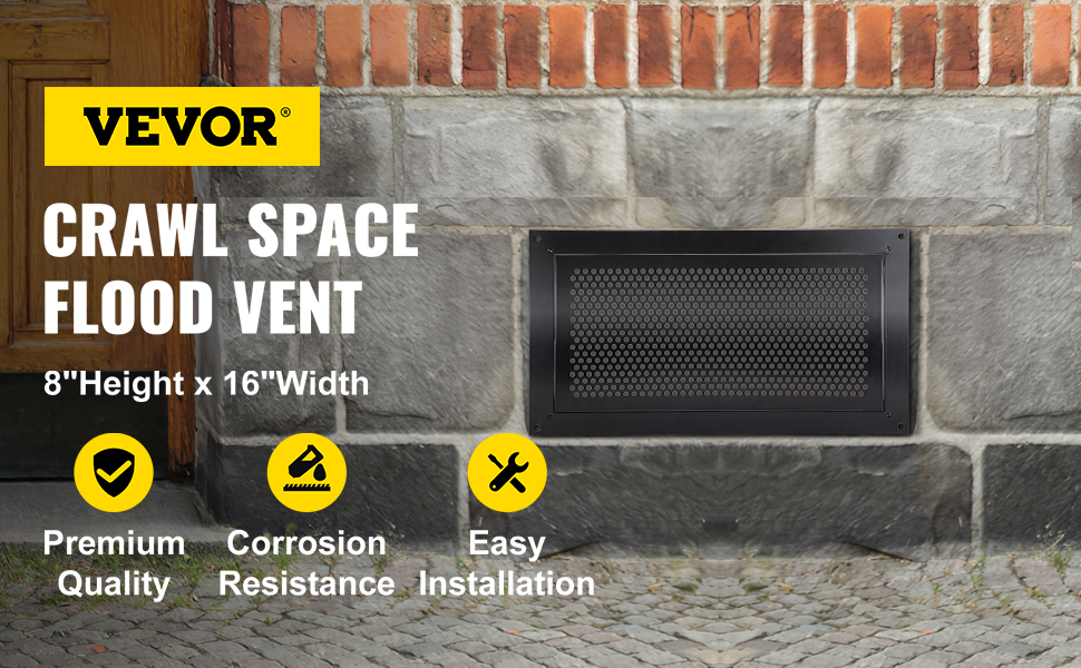 VEVOR flood vent installed on stone wall, showcasing premium quality and corrosion resistance.