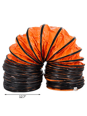 oranžas un melnas krāsas VEVOR elastīga cauruļvada šļūtene ar 12,7 collu diametru.
