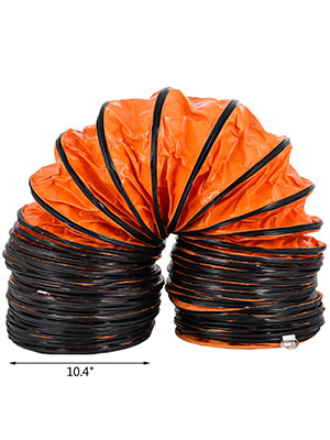 VEVOR ventilation hose in orange and black, coiled with a diameter of 10.4 inches.