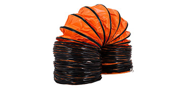 orange and black VEVOR ventilation hose coiled and twisted against a white background.