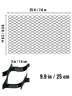 VEVOR zemes režģis, 25 pēdas x 9,5 pēdas, 9,9 collas dziļums, 3 collas šūnu platums.