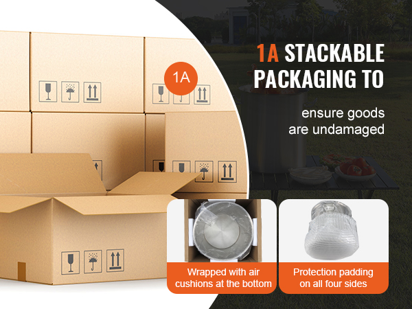 stackable packaging ensuring VEVOR stainless steel stockpot is protected with air cushions and padding.