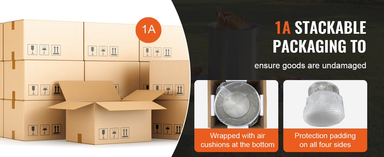 stackable packaging ensuring VEVOR stainless steel stockpot is protected with air cushions and padding.
