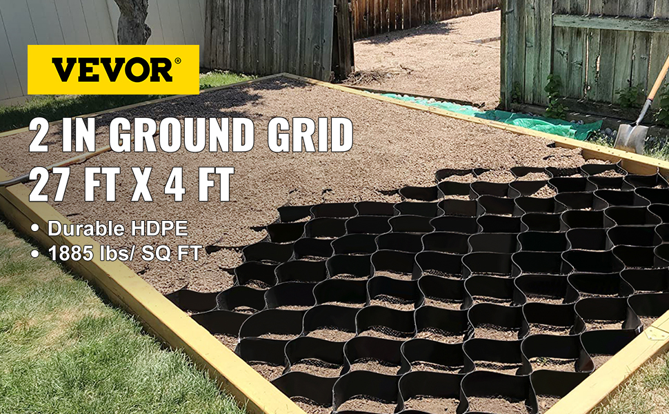 VEVOR ground grid installation, 27 ft x 4 ft, made of durable hdpe, supports 1885 lbs/sq ft.