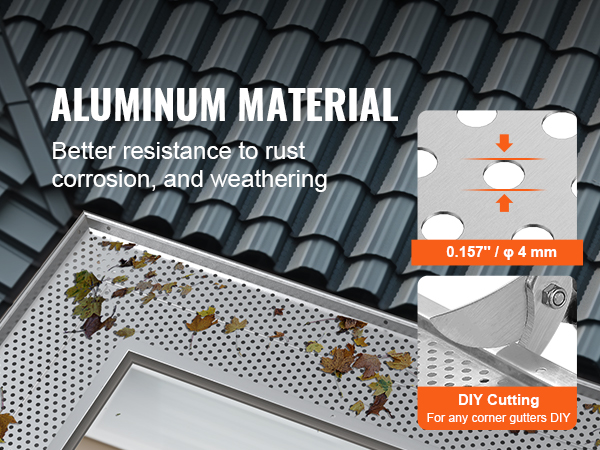 VEVOR gutter guard with aluminum material and diy cutting, showcasing rust and weather resistance.