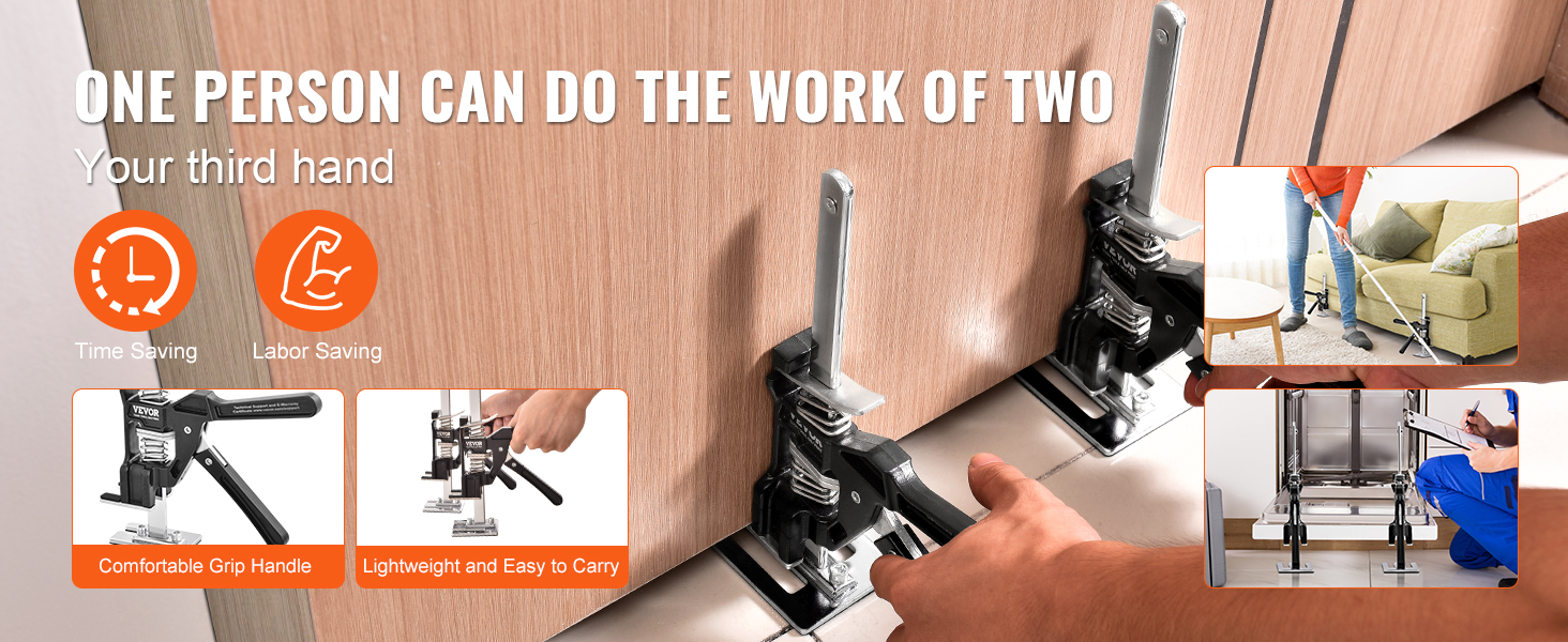 VEVOR labor saving arm jack in action, showing time-saving and labor-saving features.
