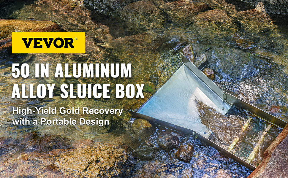 VEVOR folding aluminum sluice box in a stream for gold recovery.