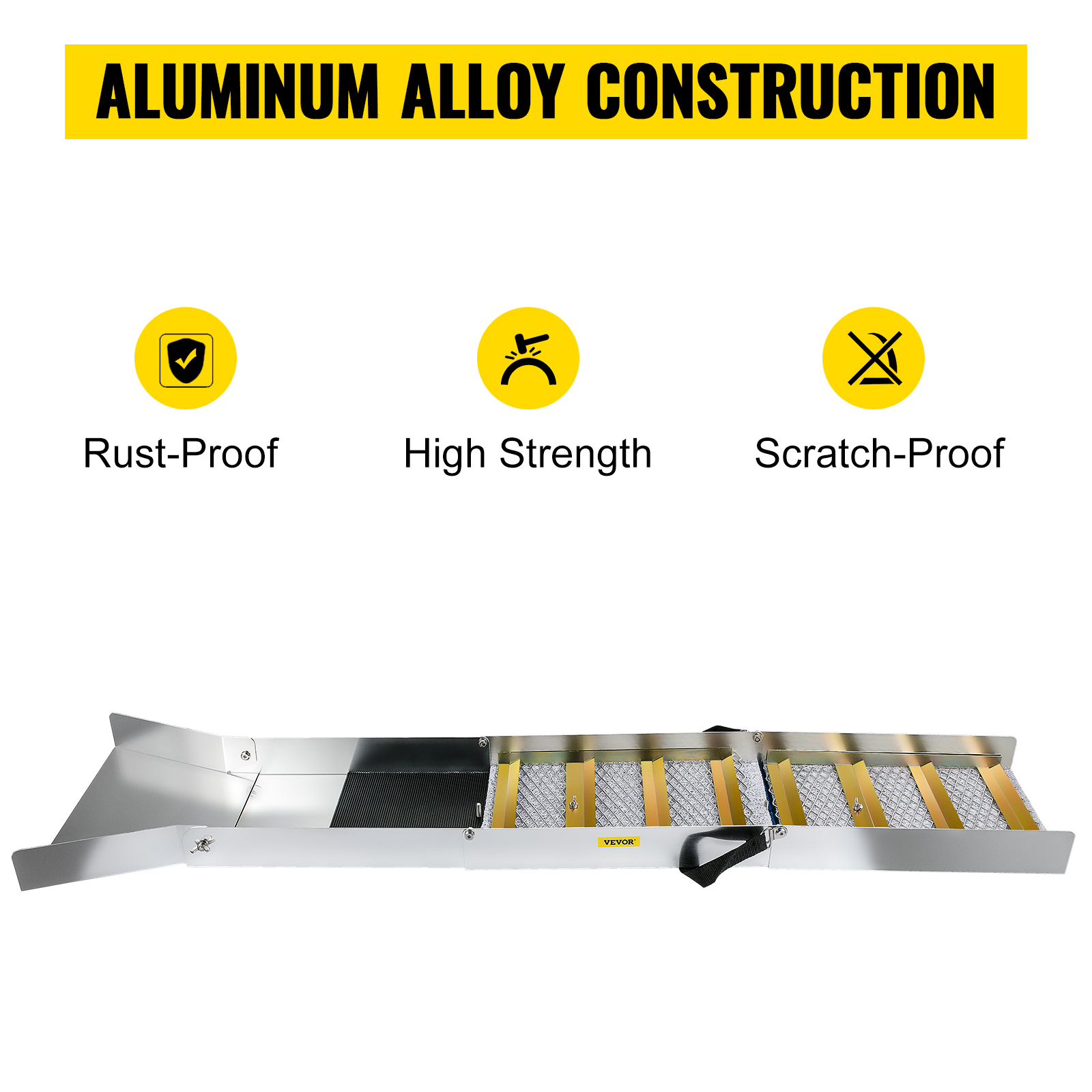 VEVOR folding aluminum sluice box with rust-proof, high strength, and scratch-proof features.