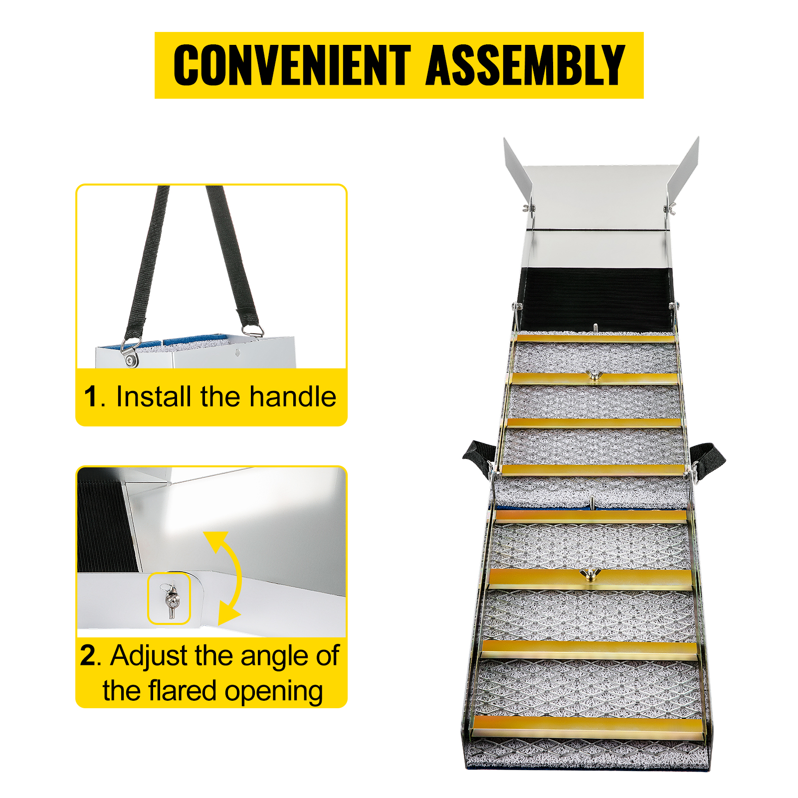 VEVOR folding aluminum sluice box with convenient assembly instructions.