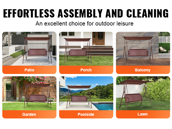VEVOR patio swing chair, perfect for porch, balcony, garden, poolside, and lawn areas.