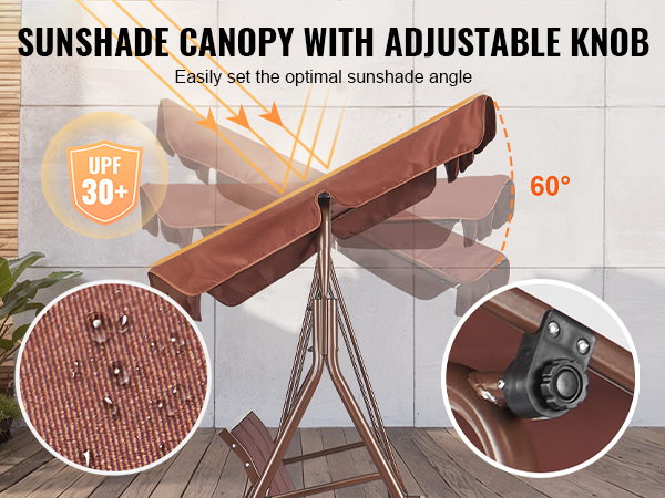 sunshade canopy with adjustable knob for VEVOR patio swing chair, waterproof polyester fabric, upf 30+.