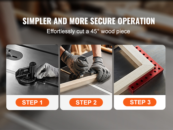 simpler and more secure operation with VEVOR precision miter gauge for 45-degree wood cuts. steps included.