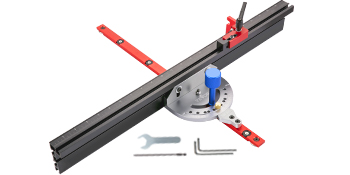 VEVOR precision miter gauge with accessories, including wrench and allen keys.