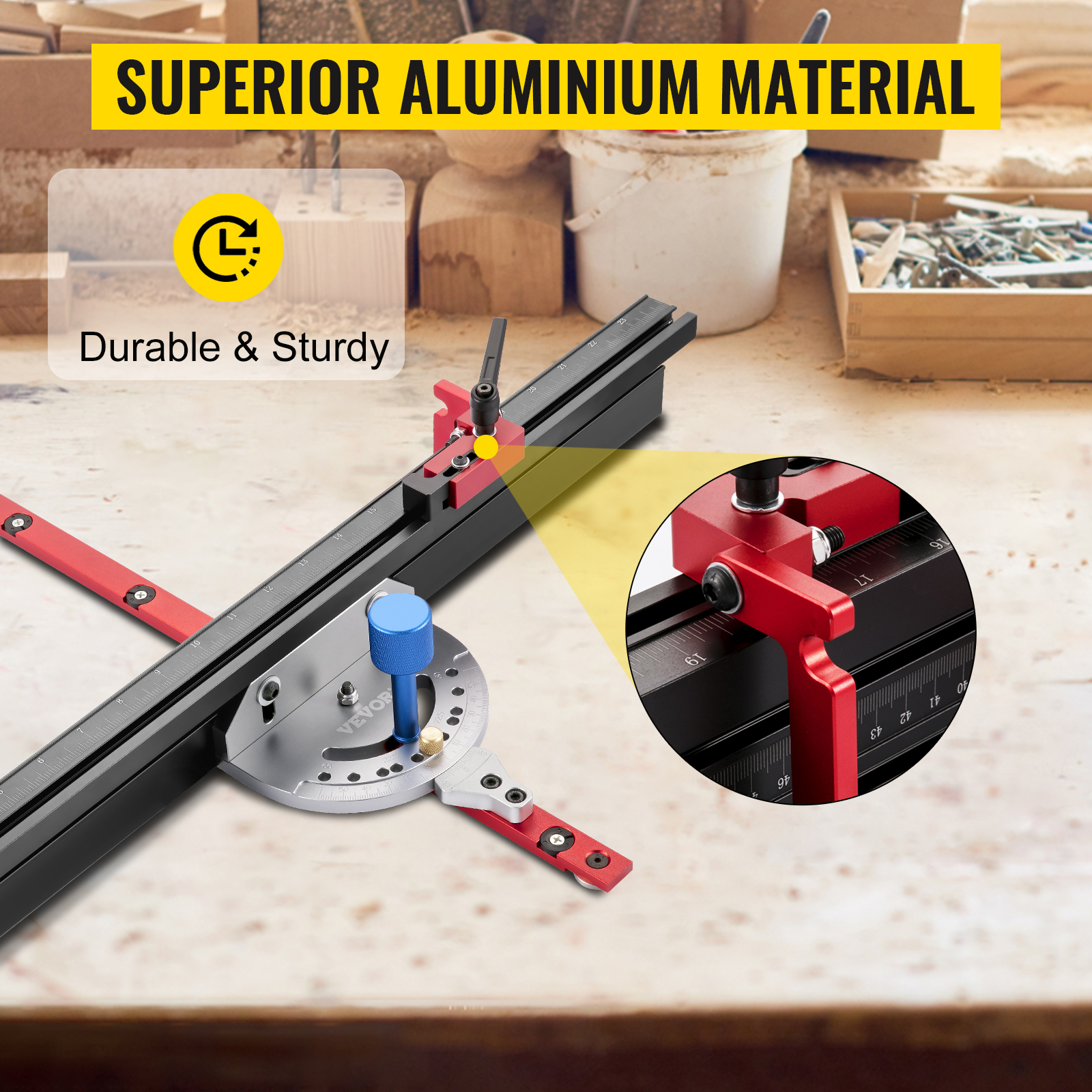 VEVOR precision miter gauge showcasing superior aluminium material, durable & sturdy.