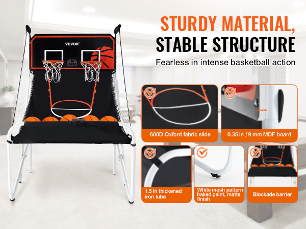 VEVOR foldable basketball arcade game with durable 600d oxford fabric, sturdy mdf board, and iron tube.