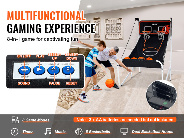 players enjoying the VEVOR foldable basketball arcade game with dual hoops and control panel.