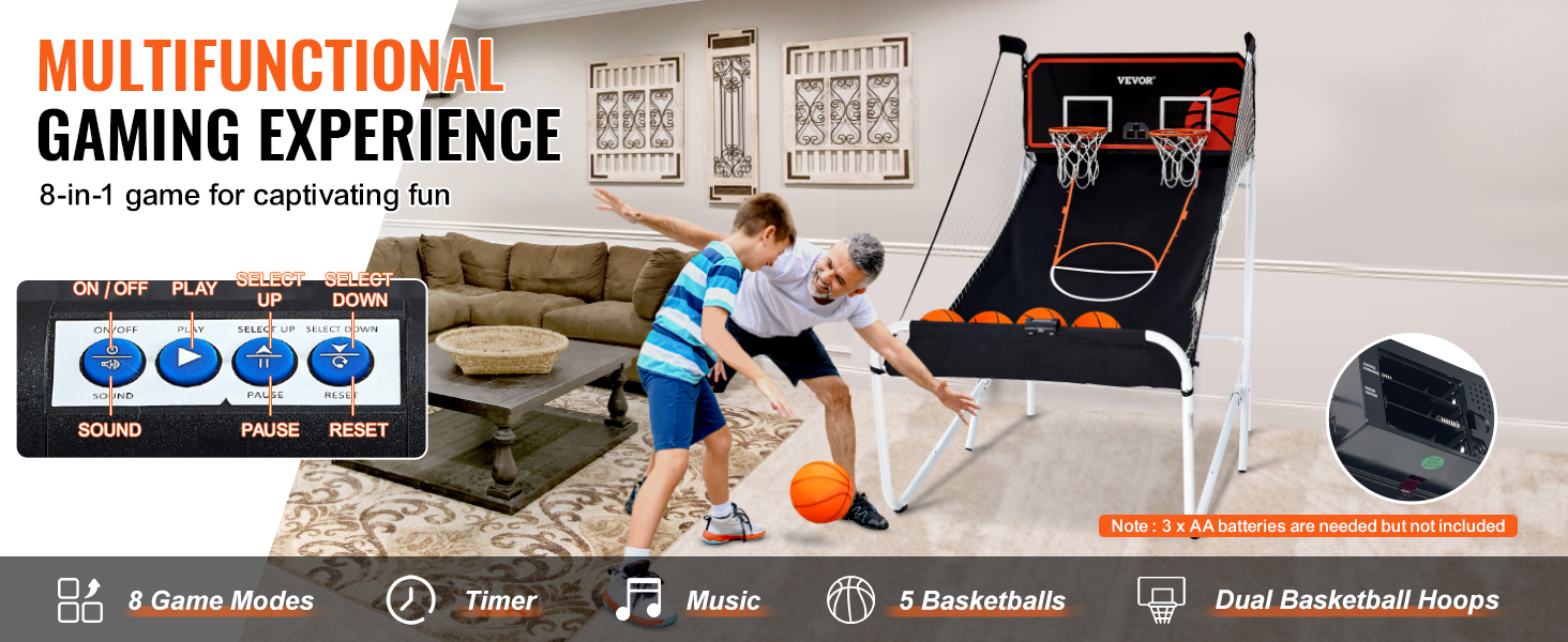 players enjoying the VEVOR foldable basketball arcade game with dual hoops and control panel.