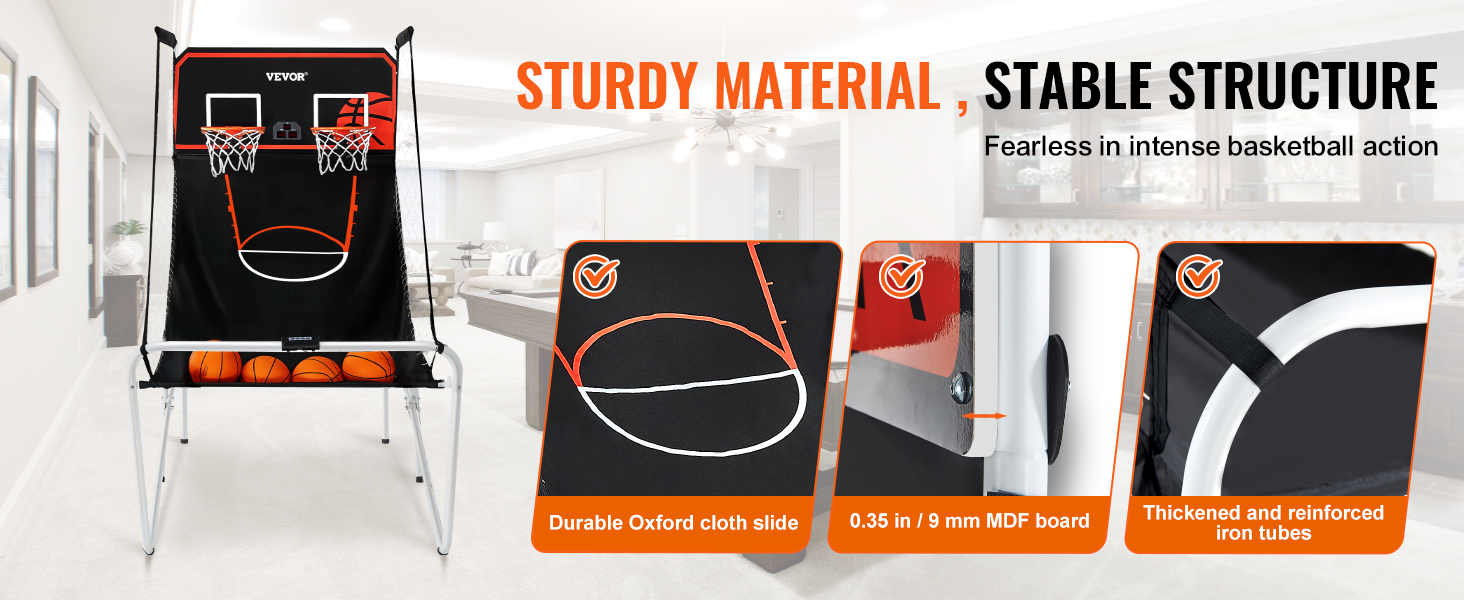 VEVOR foldable basketball arcade game with dual hoops, durable oxford cloth, and reinforced iron tubes.