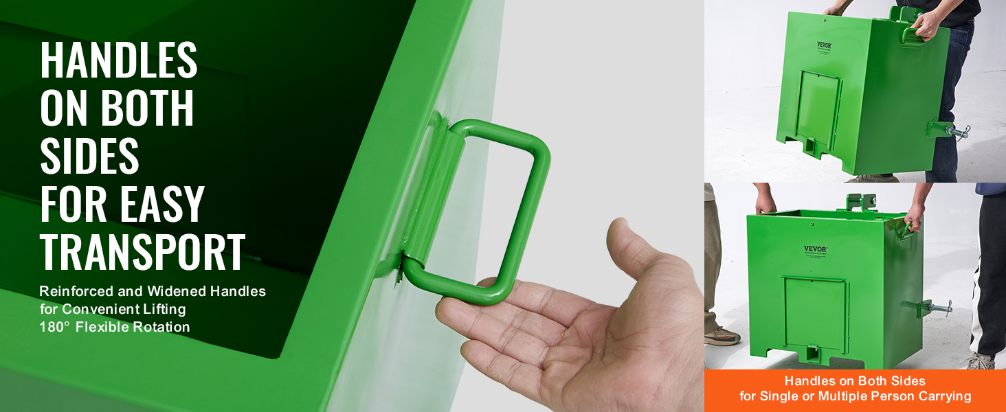 green VEVOR ballast box with side handles for easy transport and 180° flexible rotation.