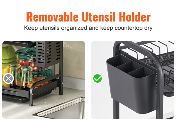 VEVOR dish drying rack with removable utensil holder, organized countertop, and dry dishes efficiently.
