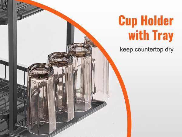 VEVOR dish drying rack with cup holder and tray to keep the countertop dry.