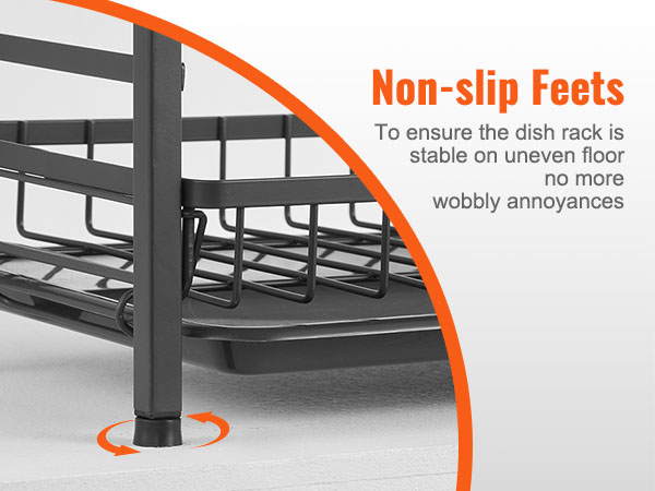 VEVOR dish drying rack with non-slip feet for stability on uneven surfaces. no more wobbly annoyances.