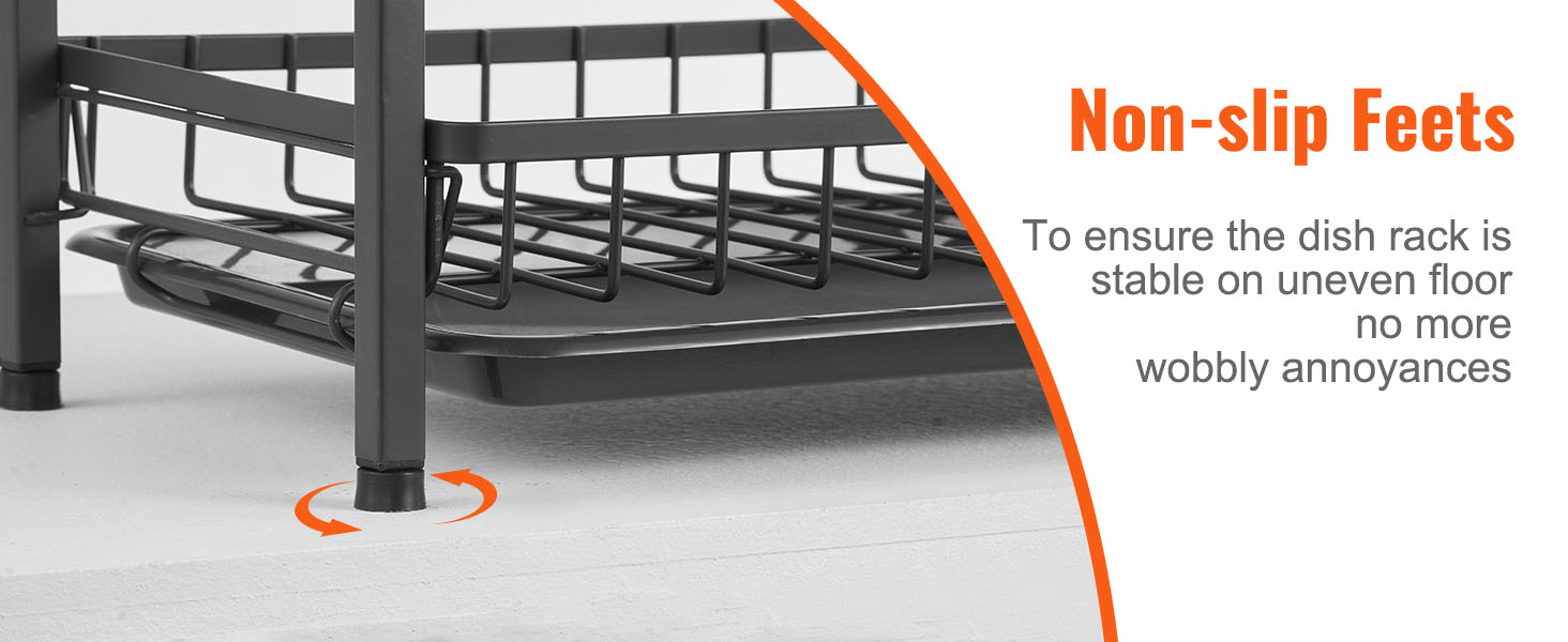 VEVOR dish drying rack with non-slip feet for stability on uneven surfaces. no more wobbly annoyances.