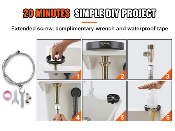 VEVOR glass rinser diy installation kit with hose, wrench, waterproof tape, and faucet adapter.