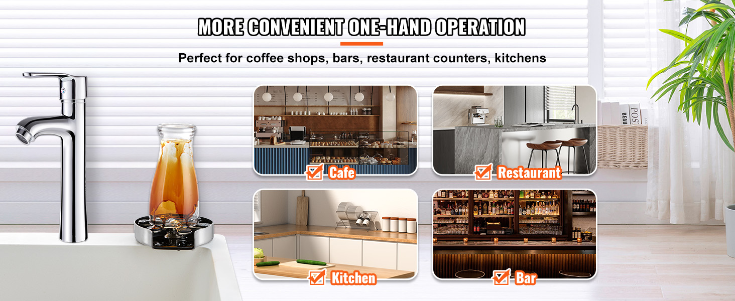VEVOR glass rinser for convenient one-hand operation in cafes, restaurants, kitchens, and bars.