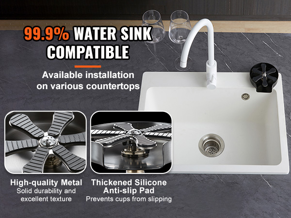 water sink with VEVOR glass rinser, high-quality metal, and anti-slip pad. easy countertop installation.
