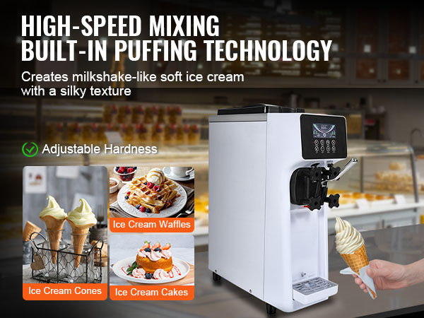 VEVOR commercial ice cream machine with high-speed mixing built-in puffing technology. adjustable hardness.