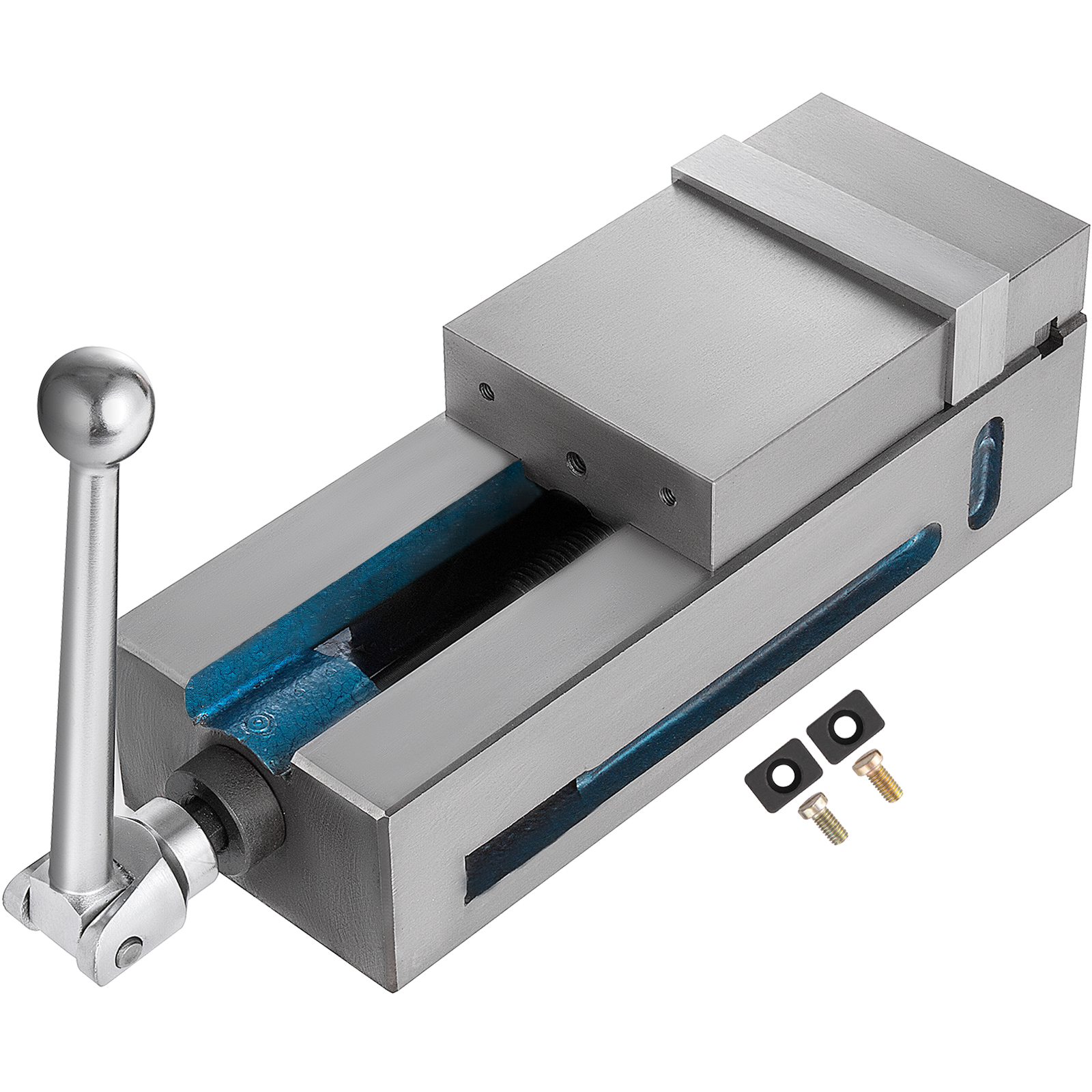 VEVOR milling vise with handle and mounting bolts, precision machining tool.