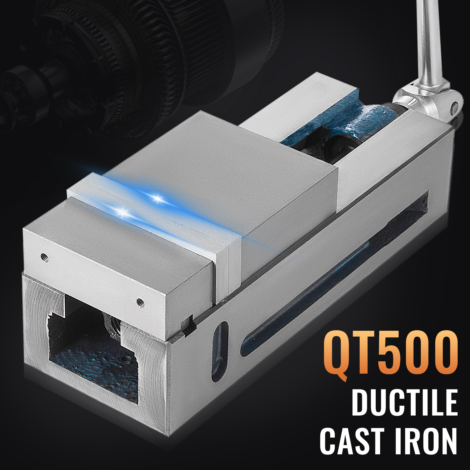 VEVOR milling vise made from qt500 ductile cast iron, sturdy and durable.