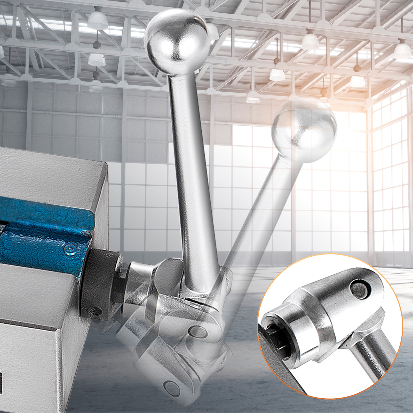VEVOR milling vise in a well-lit industrial space with adjustable handles.