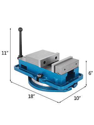VEVOR milling vise with blue base, 18"x10"x11", and handle for precision clamping.