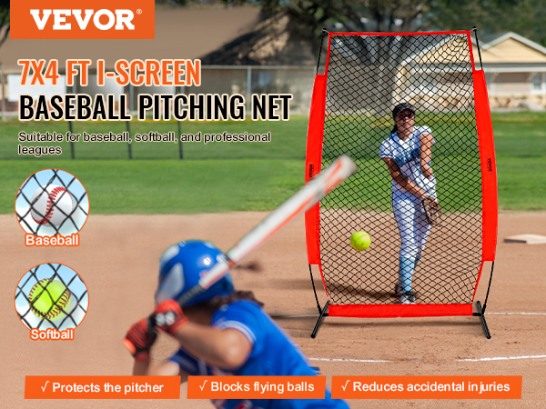 VEVOR batting cage screen 7x4 ft baseball pitching net for safe training. suitable for baseball and softball.