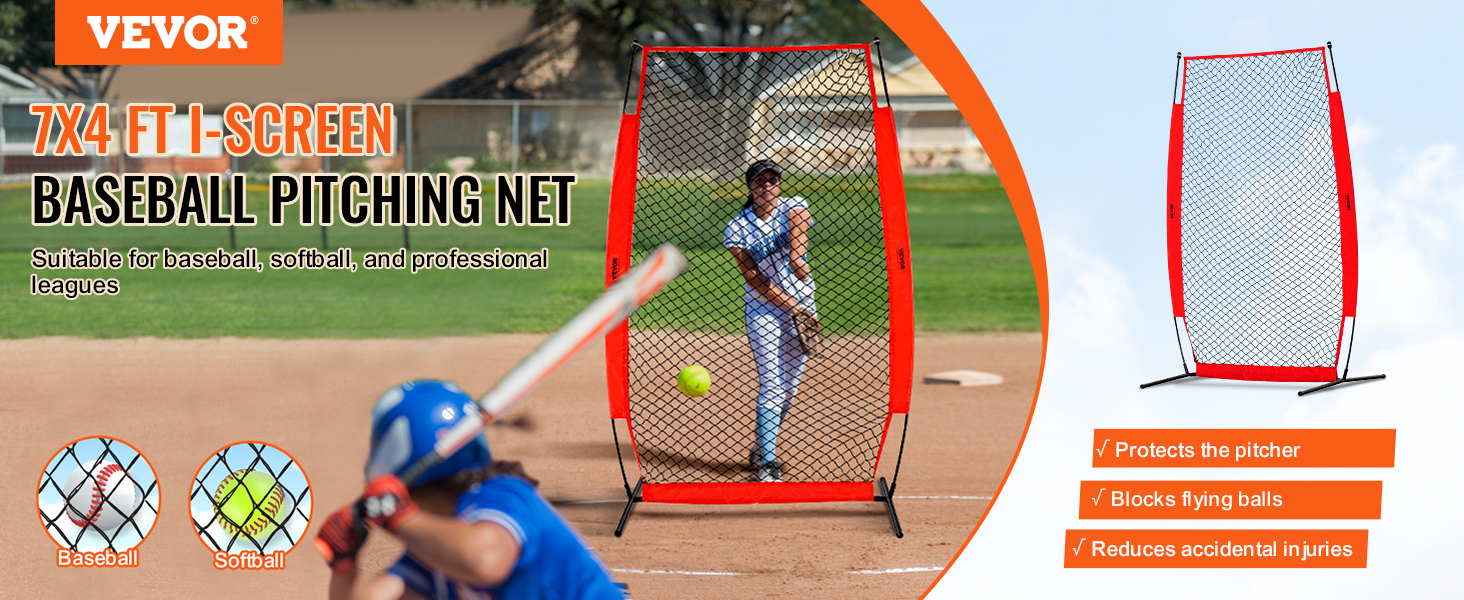 VEVOR batting cage screen 7x4 ft baseball pitching net for safe training. suitable for baseball and softball.