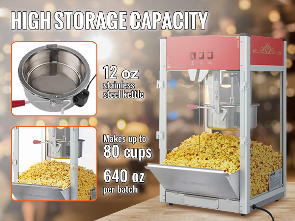 Машина для приготовления попкорна VEVOR poppper с чайником из нержавеющей стали емкостью 12 унций позволяет приготовить до 80 чашек на порцию.