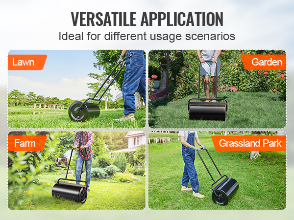 VEVOR lawn roller for versatile applications in lawn, garden, farm, and grassland park settings.