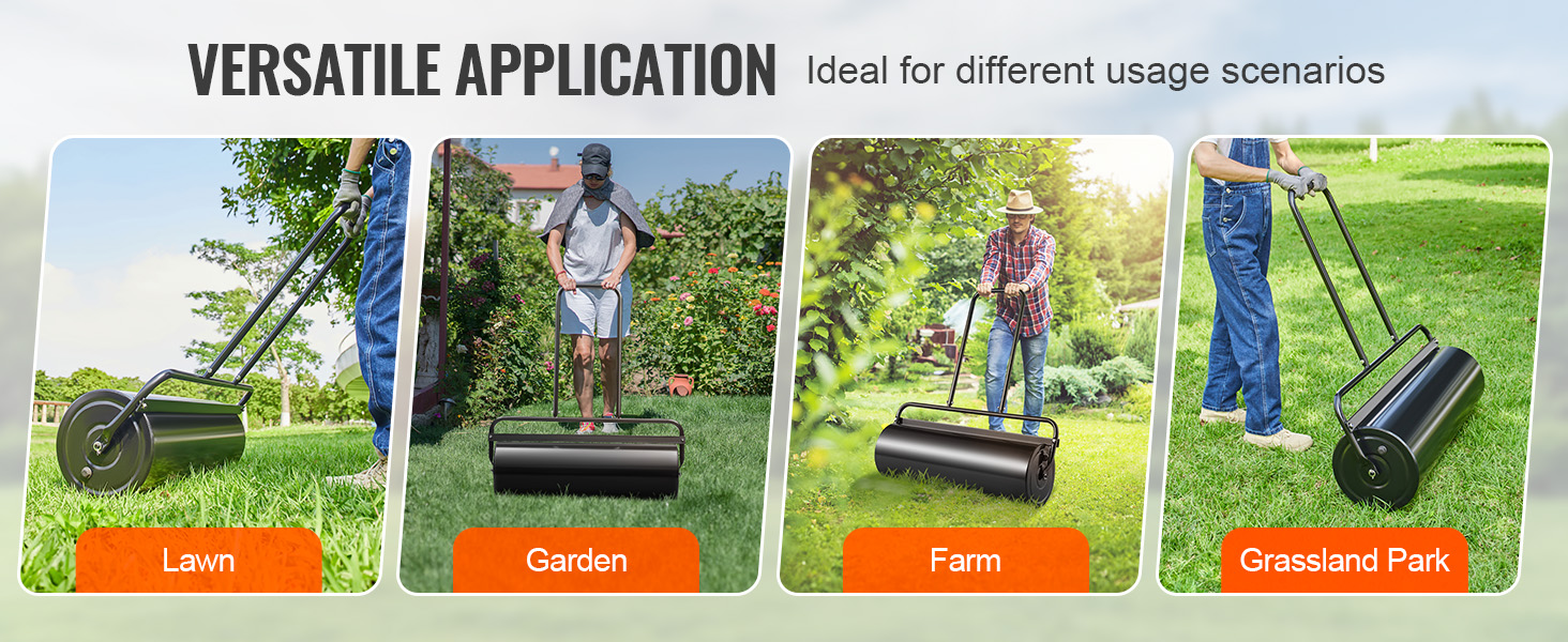 versatile uses for VEVOR lawn roller in lawn, garden, farm, and grassland park settings.