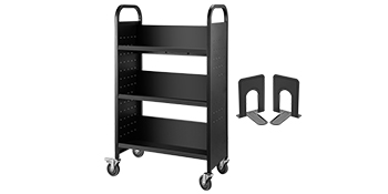 VEVOR book cart with three shelves and two black metal bookends.