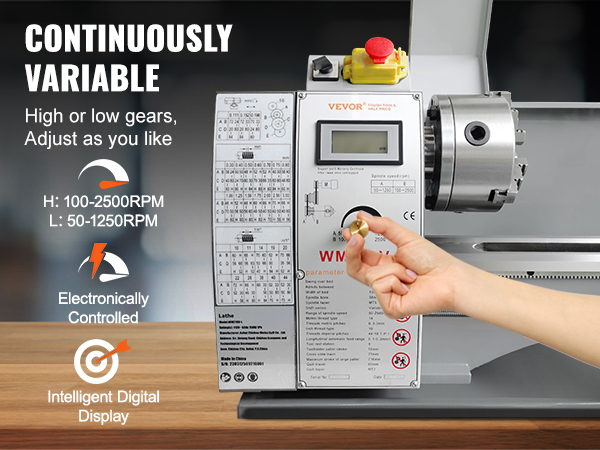 VEVOR metalo tekinimo stakles su reguliuojamu greičiu, skaitmeninis ekranas, valdomas elektroniniu būdu parametrai.