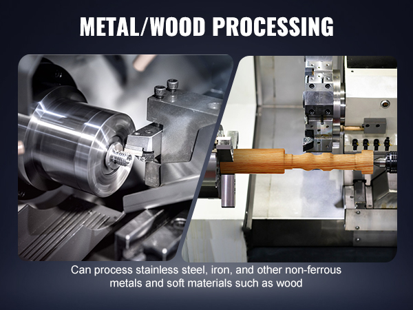 VEVOR metalo tekinimo staklės apdirbimo, metalų, medienos, atskleis nerūdijančio plieno ir medžio ruošinius.